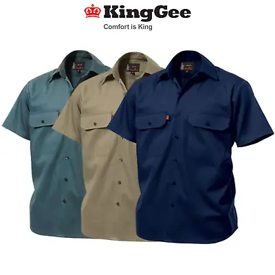 Mens KingGee Short Sleeve Work Shirt Top Button Open Front Drill King Gee K04030 • $57.45