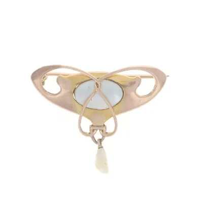 Yellow Gold Mother Of Pearl & Freshwater Pearl Edwardian Brooch - 9k Antique Pin • $289.99