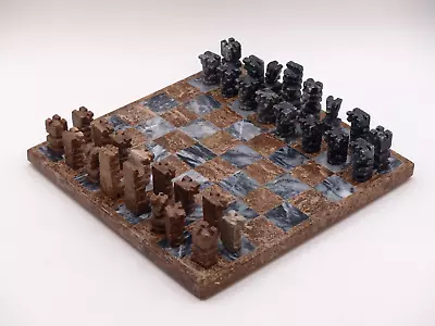 Aztec Mayan Marble Chess Set Vintage - COMPLETE - 10.5 X 10.5  Made In Mexico • $49.99