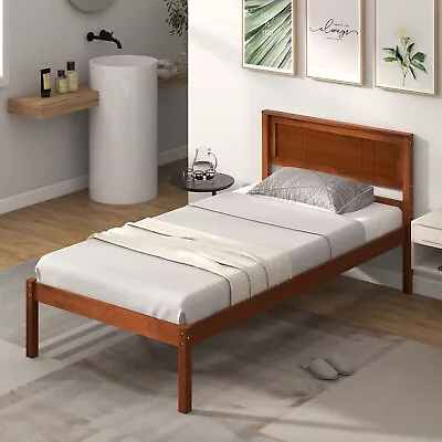 Twin Size Wooden Platform Bed Frame With Headboard Mattress Foundation Walnut • $119.99