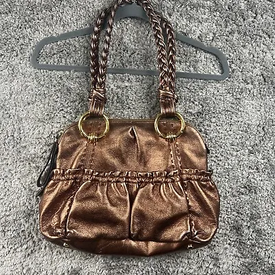 B MAKOWSKY Bronze Metallic Leather Braided Straps Handbag Purse • $24.99