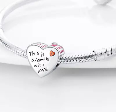 This Is A Family With Love Heart Home Sweet House Charm Sterling Silver 925 • £14.99