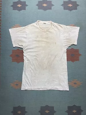 Vintage 70s Fruit Of The Loom Blank T Shirt Grunge Distressed Worn Cotton Large • $25