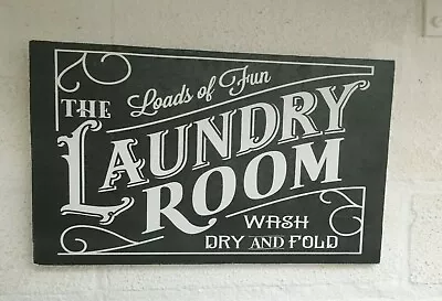 Laundry Room Loads Of Fun Plaque Sign Shabby Vintage Chic Wooden Hanging Plaque • £8.89