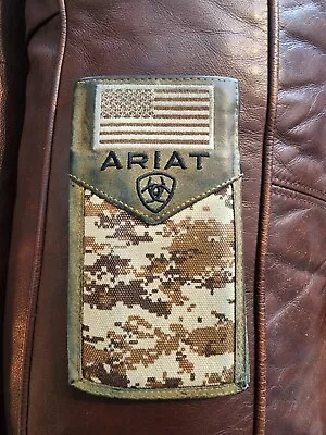 Ariat Men's Digital Brown Camo Rodeo Bifold Leather Wallet American Flag  • $20