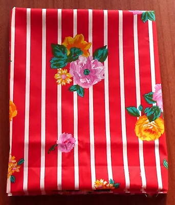 RED WHITE STRIPES ROSE DAISY FLORAL OFFCUT FABRIC MATERIAL SEWING 18 X 34  • £1.75