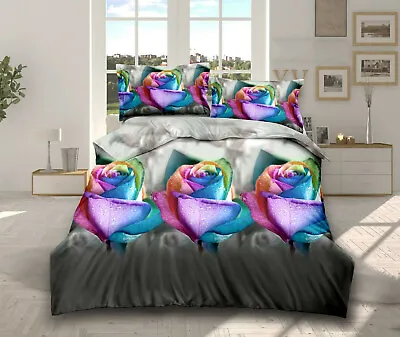 3D Duvet Cover Bedding Set With Fitted Sheet & Pillow Case Single Double King  • £26.95