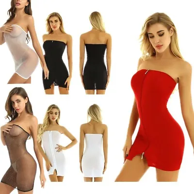 £8.04 • Buy Women Transparent Sheer Micro Mini Dress Sleeveless Tube Top Nightdress Sexy