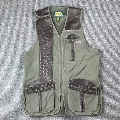 Cabelas Vest Men's Large Green Shooting Hunting Leather Trim Padded Shoulder *d • $29.99