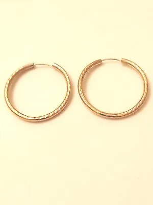 9ct Gold Diamond Cut Tube Hoop Earrings 1.2g 28mm (1 Inch) GIFT POUCH • £49.99