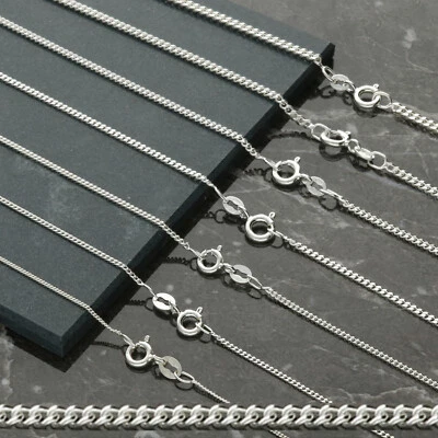 Solid Sterling Silver 12 14 16 18 20 22 24 26 28 30 36 40   Inch Curb Link Chain • £13.50