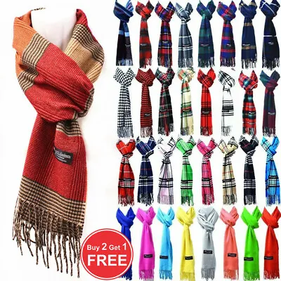 Winter Checked Plaid Wool 100% Cashmere Scotland Made Stripe Solid Scarf Scarves • $7.69