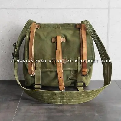 Real Romanian Army VINTAGE Bread Bag Leather Strap Military Shoulder Bag USED • $164.88