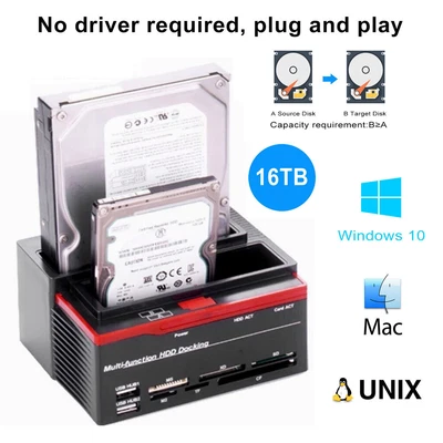 £21.10 • Buy 2.5/3.5  USB 2.0 To SATA Dual Bay External Hard Drive SSD HDD Docking Station UK