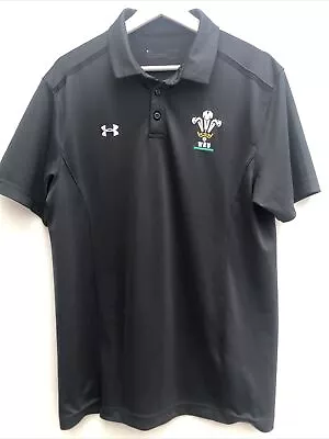 WALES Rugby Polo Shirt Black Under Armour Short Sleeve Training Mens Small S • £14.95