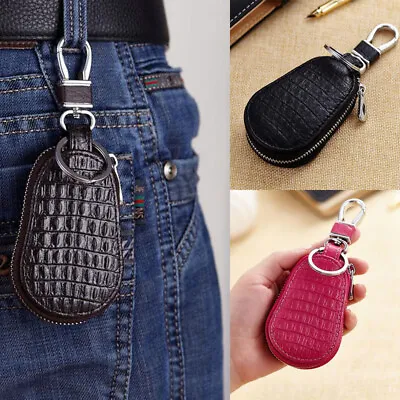 Men Women's Leather Key Holder Case Wallet Keychain Pouch Bag Zipper • $8.99