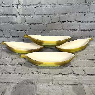 Set Of 4 Vintage Hand Painted Ceramic Banana Boat Split Ice Cream Dishes Japan • $42.95