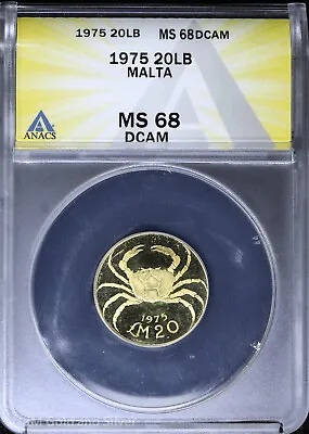 1975 20LB Malta Gold 20 Pounds Crab ANACS MS 68 DCAM | Uncirculated UNC BU • $489.95