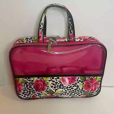 Modella Large Hanging Cosmetic Bag Dalmation Rose Print Multi-compartments Mesh • $18