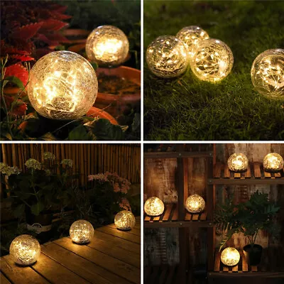 $16.98 • Buy Outdoor Solar Ball LED Lights Garden Crackle Glass Globe Stake Lamp Waterproof