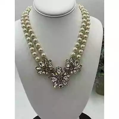 J. Crew Pearl And Rhinestone Cluster Costume Hand Knotted Statement Necklace • $65