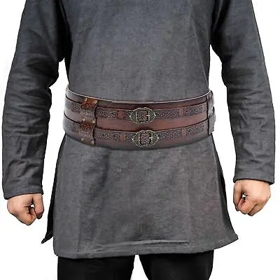 Viking Belt Renaissance Celtic Knot Embossed Rivet Medieval Belt Dark Brown • £21.36