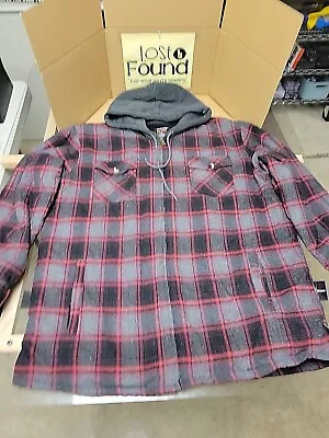 Walnut Creek Flannel Plaid Hoodie Jacket Mens 3XL Black Gray Red Sherpa Lined • $35