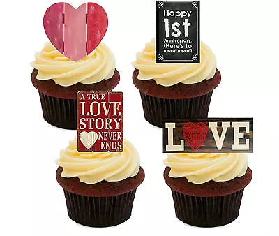 1st Wedding Anniversary Edible Cupcake Toppers Standup Fairy Cake Decorations • $3.72