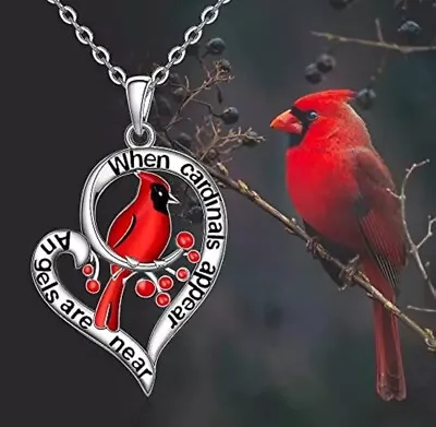 When Cardinal Appear Classic Red Bird Heart Shape Engraved Necklace Pendant Gift • $8.99