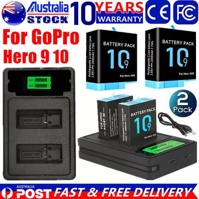 2x 2000mAh Rechargeable Battery & Dual Charger For GoPro Hero 9 Hero10 Black New • $56.99