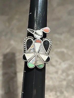Vintage Native American Thunderbird Sterling Silver Stone Inlay  Ring Size 7 • $29.22