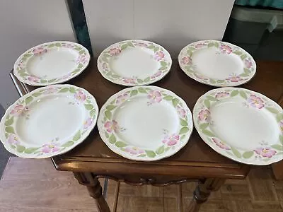 Vintage Royal  Swansea Woodland Pink Rose Salad Plates 8  Plate Floral 6 Dessert • $29