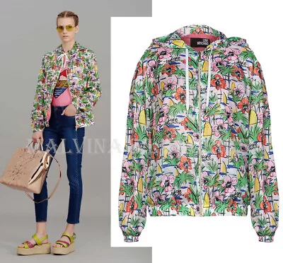 LOVE MOSCHINO JACKET HAWAIIAN PRINT TECHNO WINDBREAKER HOODED Sz IT 42 US 6 • $99