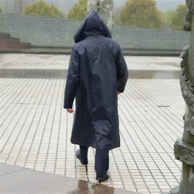 Adults Men Raincoat Waterproof Hooded Rain Jacket Long Coat Outdoor Work Wet Top • $38.56