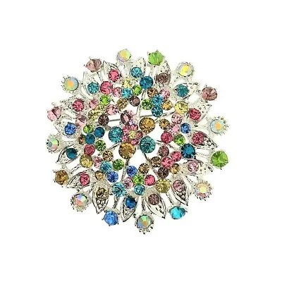 £6.99 • Buy Silver Flower Multicolour Crystal Diamante Bouquet Brooch Pin Women Girls Dress