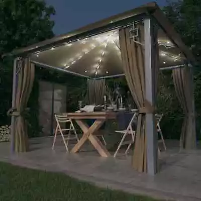 Gazebo With Curtain And LED String Lights Aluminium Sunshade Canopy VidaXL • £426.99