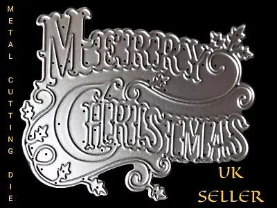 £3.85 • Buy Beautiful Merry Christmas Metal Cutting Die Sentiment Holly Swirly Card Making