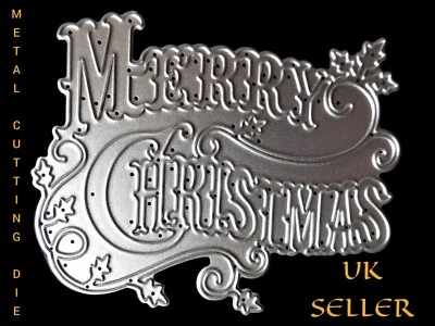 £3.85 • Buy Beautiful Merry Christmas Metal Cutting Die Sentiment Holly Swirly Card Making