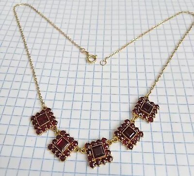 Antique Gilt Silver Women's Jewelry Necklace Chain Bohemian Garnet Czech Norm • $399