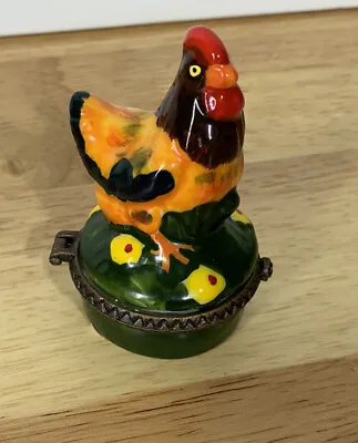 Trinket Box Vtg Ceramic Chicken Rooster Hinged Lid Miniature  Farmhouse Cottage • $12.57