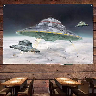 WWII German Haunebu UFO Banner Wall Hanging Flag Aviation Military Art Poster • $27.20