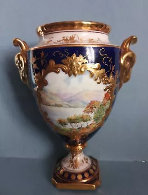 Rare Coalport Twin Ram Handled Urn / Hand Painted Peter Gosling Bala Lake Wales • £65