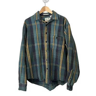 Vtg Eddie Bauer McKinley Flannel Plaid Button Up Shirt Green Yellow Black USED L • $20