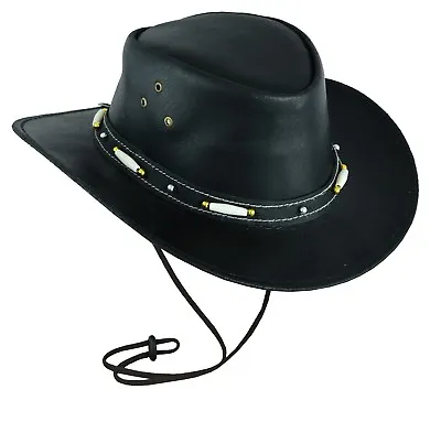 £17.49 • Buy Black Bush Leather Hat Classic Western Style Cowboy Australian Aussie Style Hat