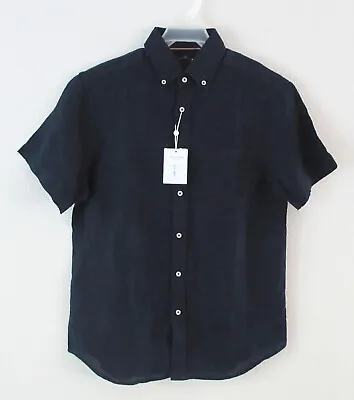 Porter & Ash Men's 100% Linen Shirt Luxury Essentials Navy Blue Top Size S NEW • $29.50