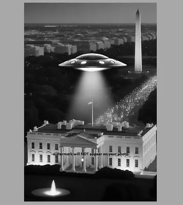 UFO PHOTO Flying Saucer Aliens Invasion UAP Over The White House Scary Art Pic • $4.88