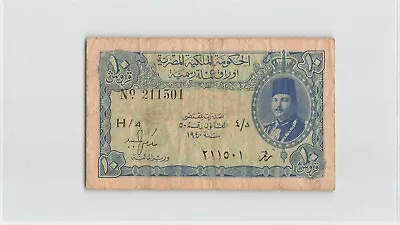 EGYPT 10 Piastres 1940 P-168a King Farouk I H/4 211501 .  Circulated.   E1 • $35