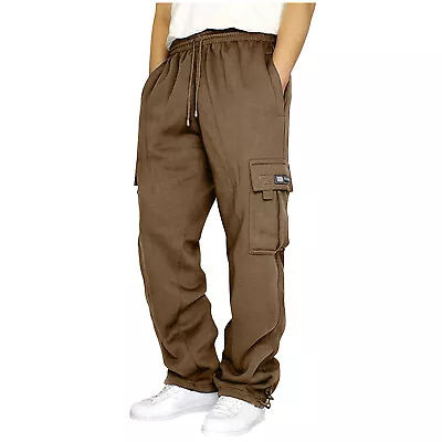 Men's Faux Fleece Lined Cargo Sweatpant Open Bottom Straight Leg Casual Trousers • $20.64