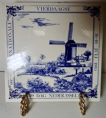 Blue White Commemorative Vintage 1985 Dutch Ceramic Tile With Windmill Design • $8.99