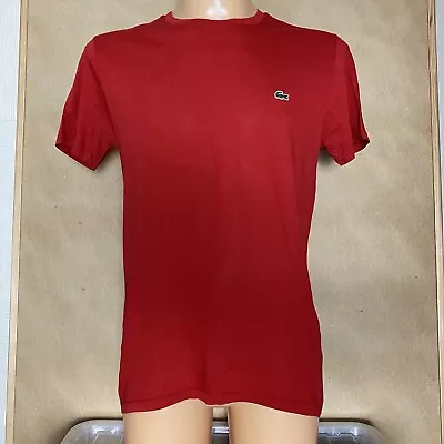 Lacoste Short Sleeve Embroidered Red T-shirt 100% Pima Cotton Mens Size 3 • £3.87